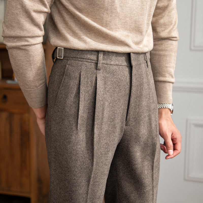 Men's Thick Casual Suit British Business Retro High Waist Straight-leg Pants