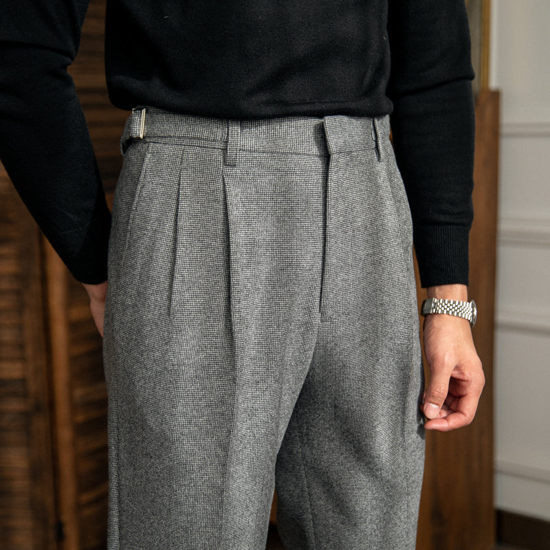 Men's Thick Casual Suit British Business Retro High Waist Straight-leg Pants