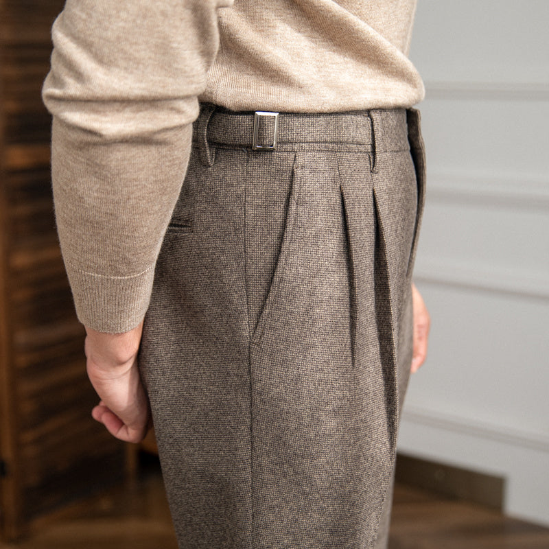 Men's Thick Casual Suit British Business Retro High Waist Straight-leg Pants