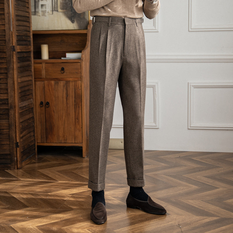 Men's Thick Casual Suit British Business Retro High Waist Straight-leg Pants